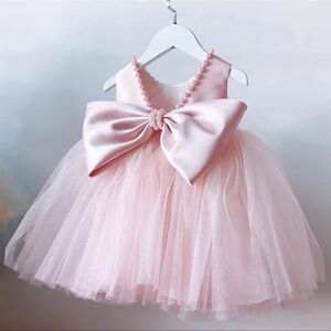 Toddler Baby Girls Dress Bow Baptism Dress for Girls, Birthday Party Wedding